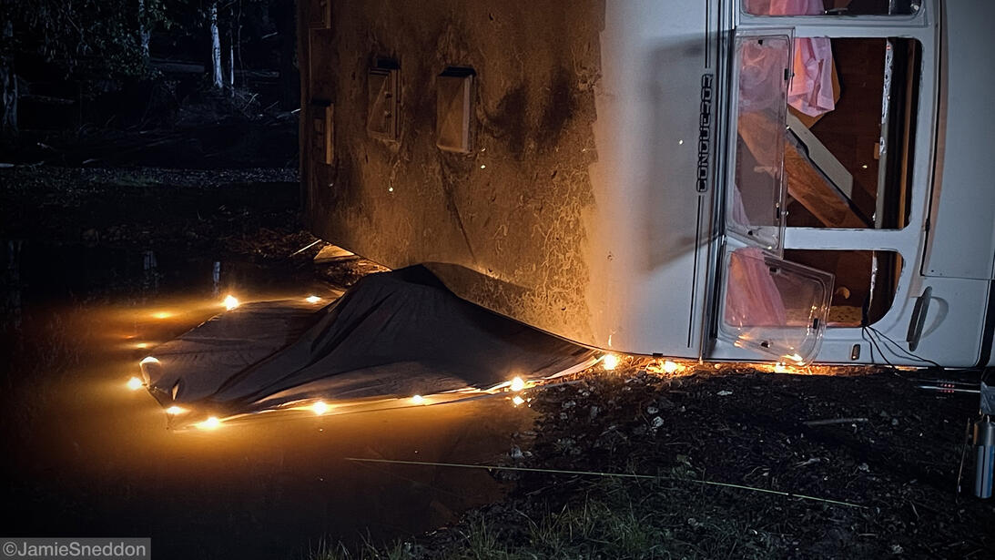 Winnie the Pooh Blood &amp; Honey 2 - the flipped caravan just before it was set on fire 🔥