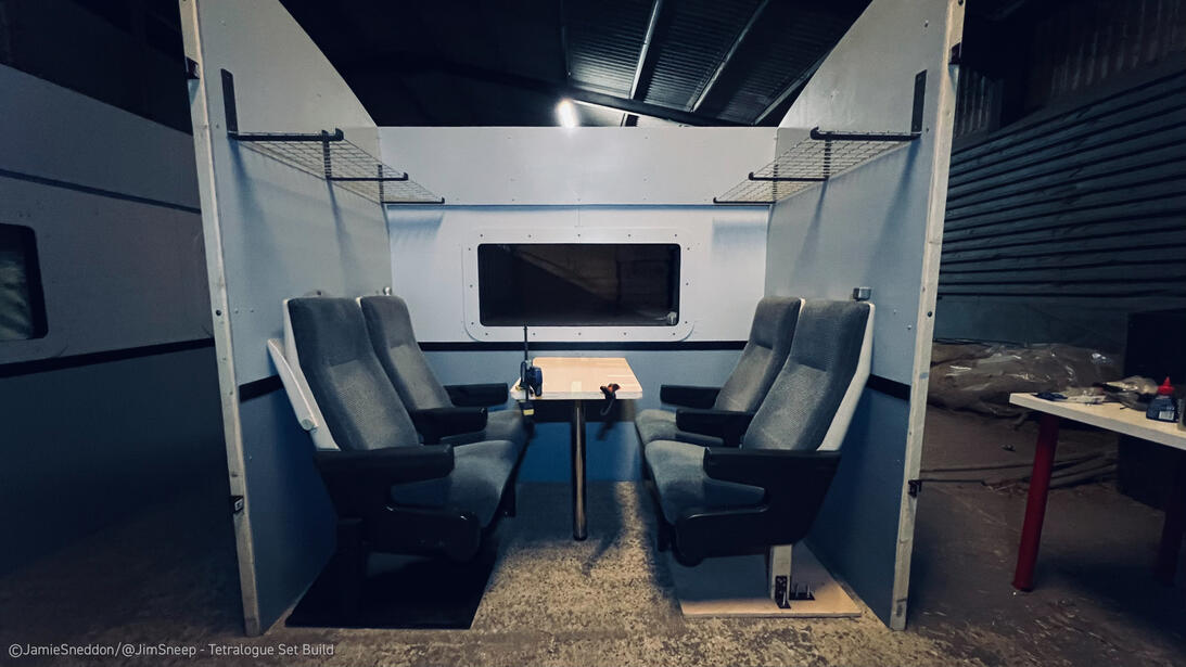 Tetralogue: I'm Right. You're Wrong - feature - train compartment - Set Build