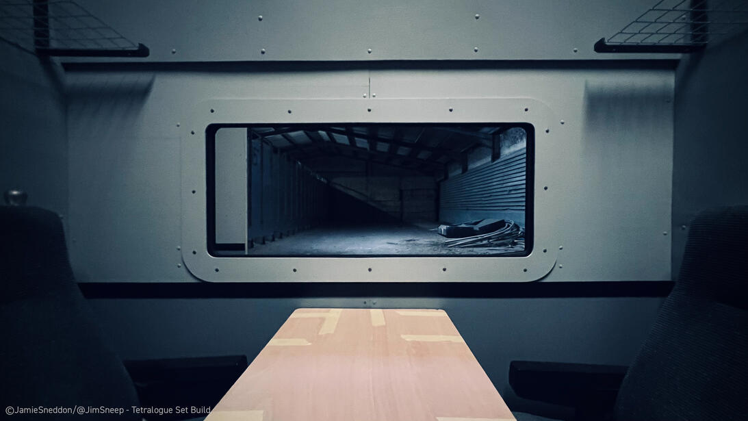Tetralogue: I'm Right. You're Wrong - feature - train compartment - Set Build