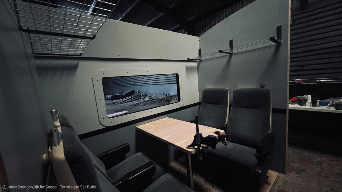 Tetralogue: I'm Right. You're Wrong - feature - train compartment - Set Build