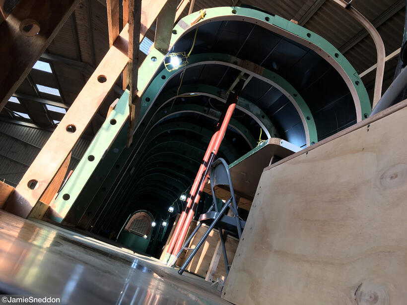Goodtime Charlie - Lancaster Build - Looking up into Cockpit from Bombardier