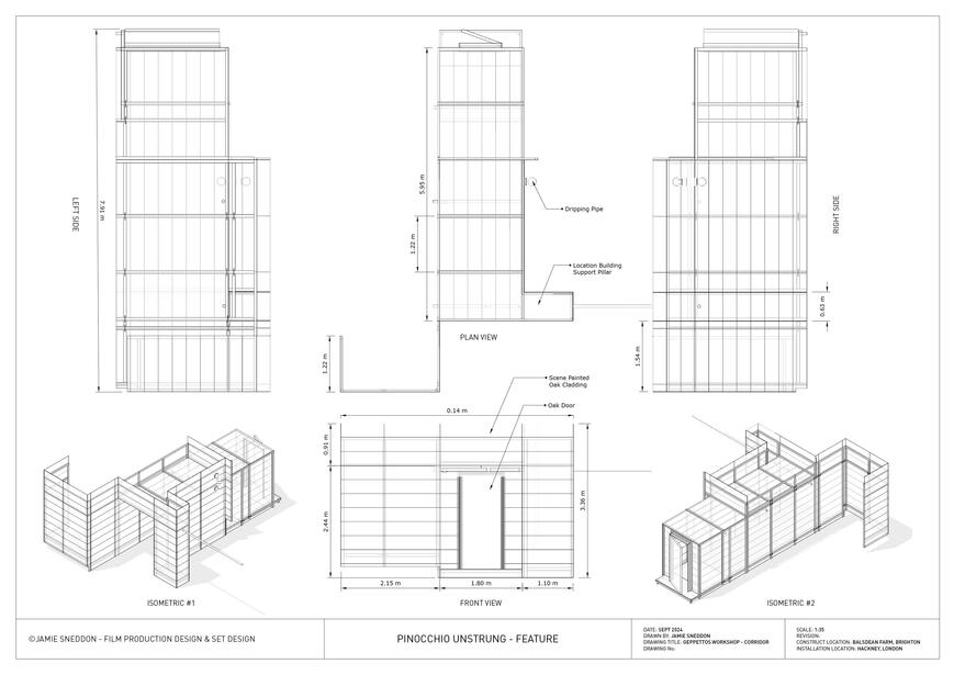 Pinocchio Unstrung - Geppetto's Workshop - Corridor Section Plan Drawings