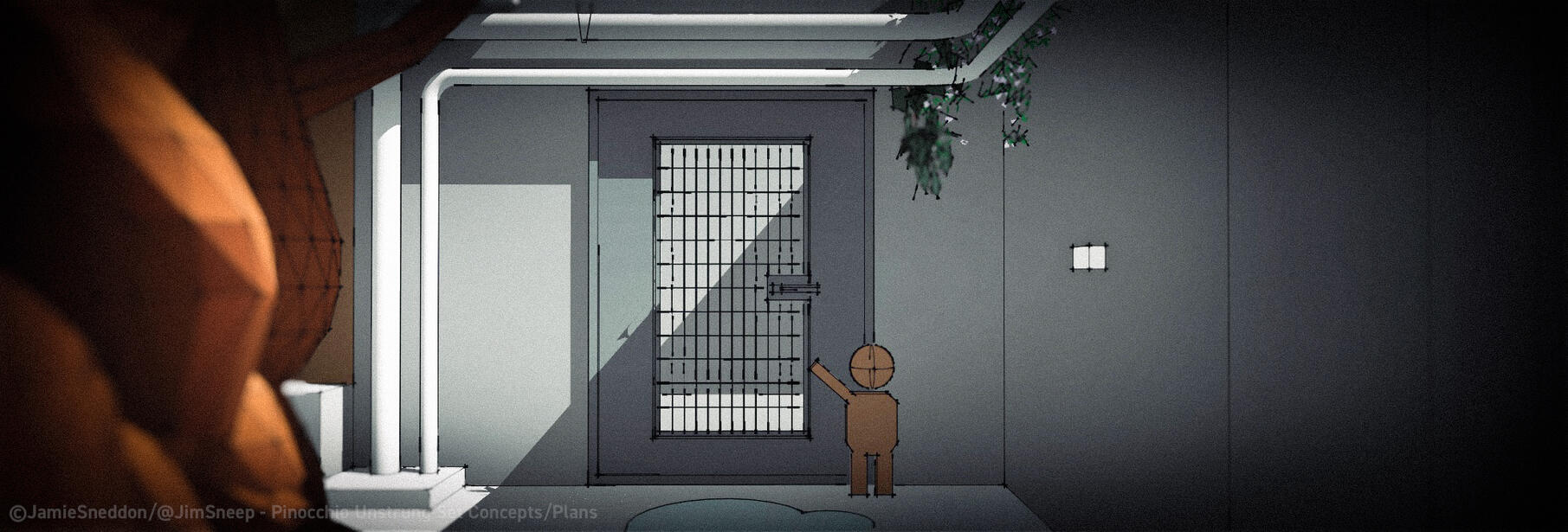 Pinocchio Unstrung - Hydroponic Lab Cell Door - Concept Art